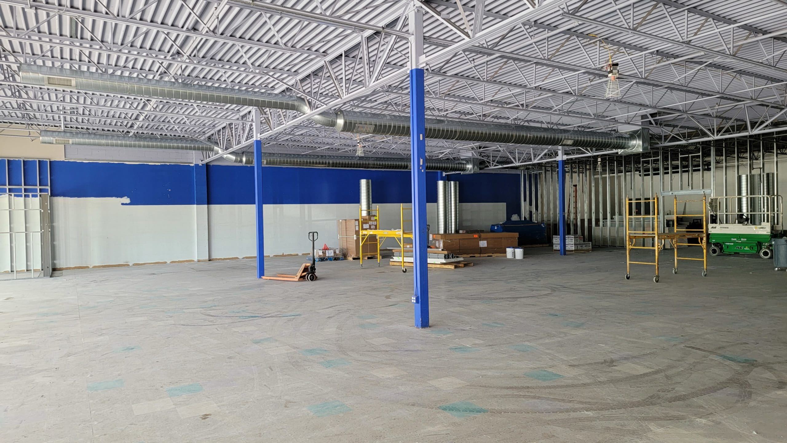 A warehouse being prepared for new HVAC construction