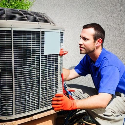 Technician performing maintenance on air conditioning unit in Glencoe IL